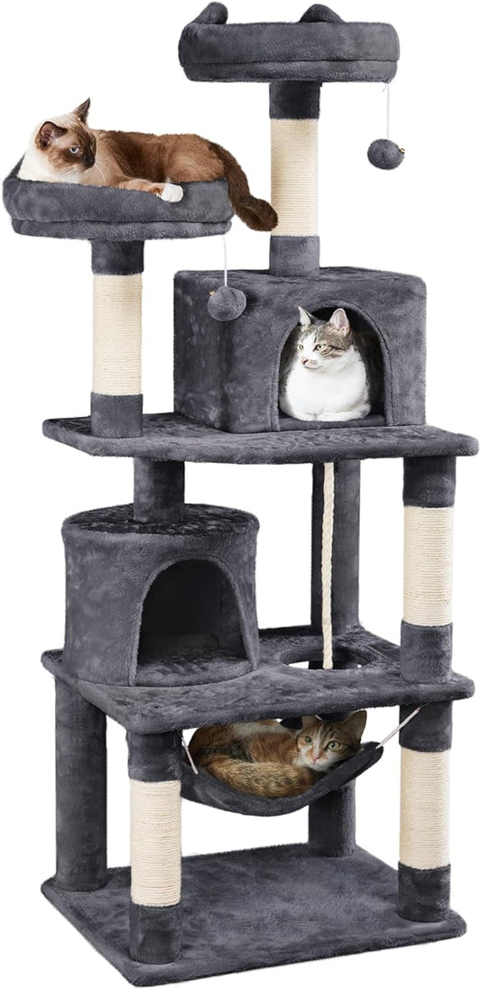 62.5Inches Cat Tree Cat Tower Cat Condo with Platform & Hammock, Scratching Posts for Kittens Pet Play House with Plush Perch for Indoor Activity Relaxing, Dark Gray